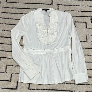 BCBGMaxAzria White Blouse with Ruffle Detail